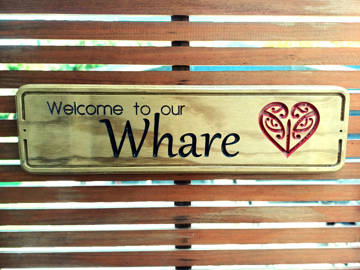 "Welcome to our Whare" Sign