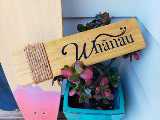 "Whanau" Wooden Sign - Long