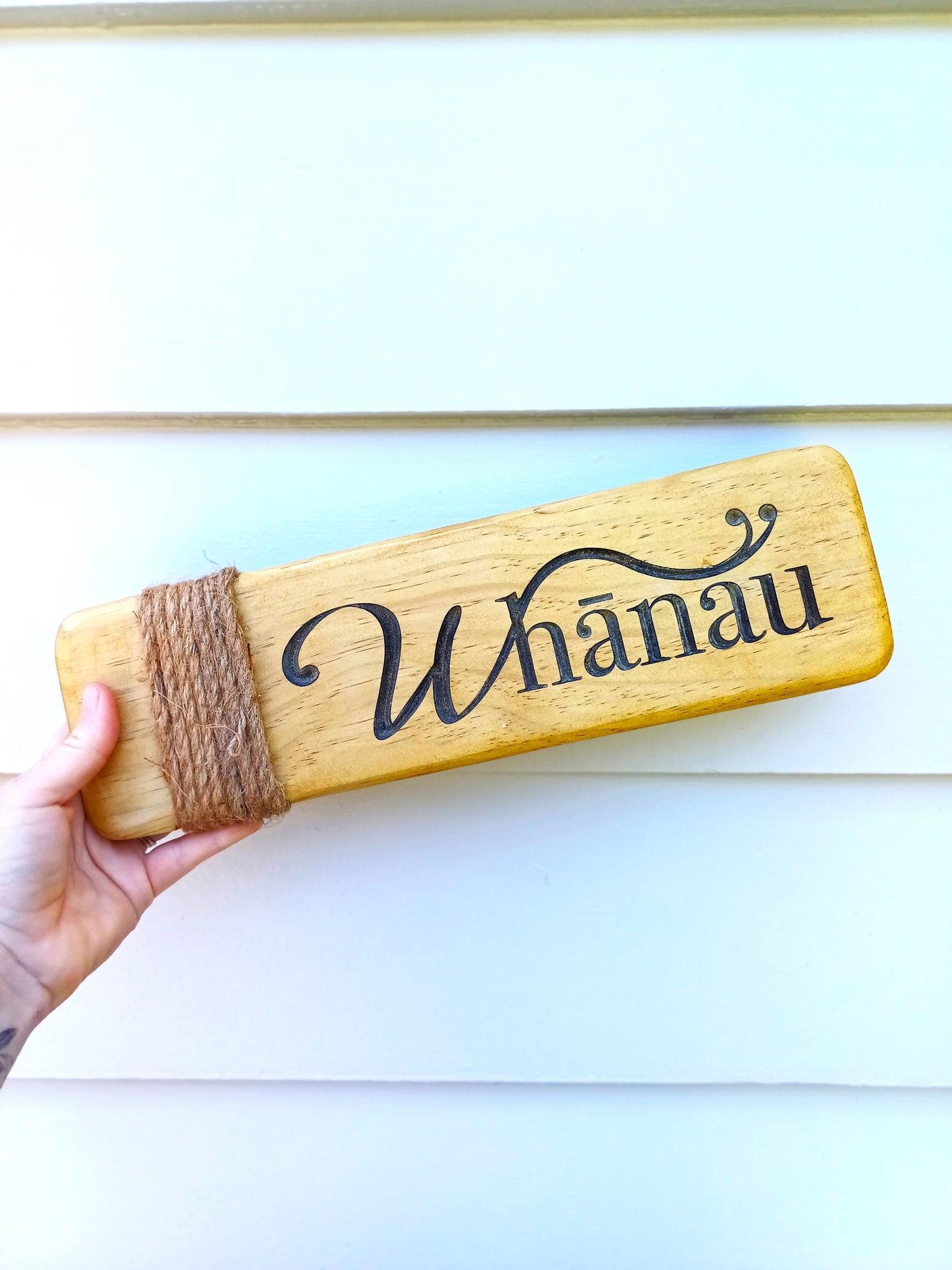 "Whanau" Wooden Sign - Short