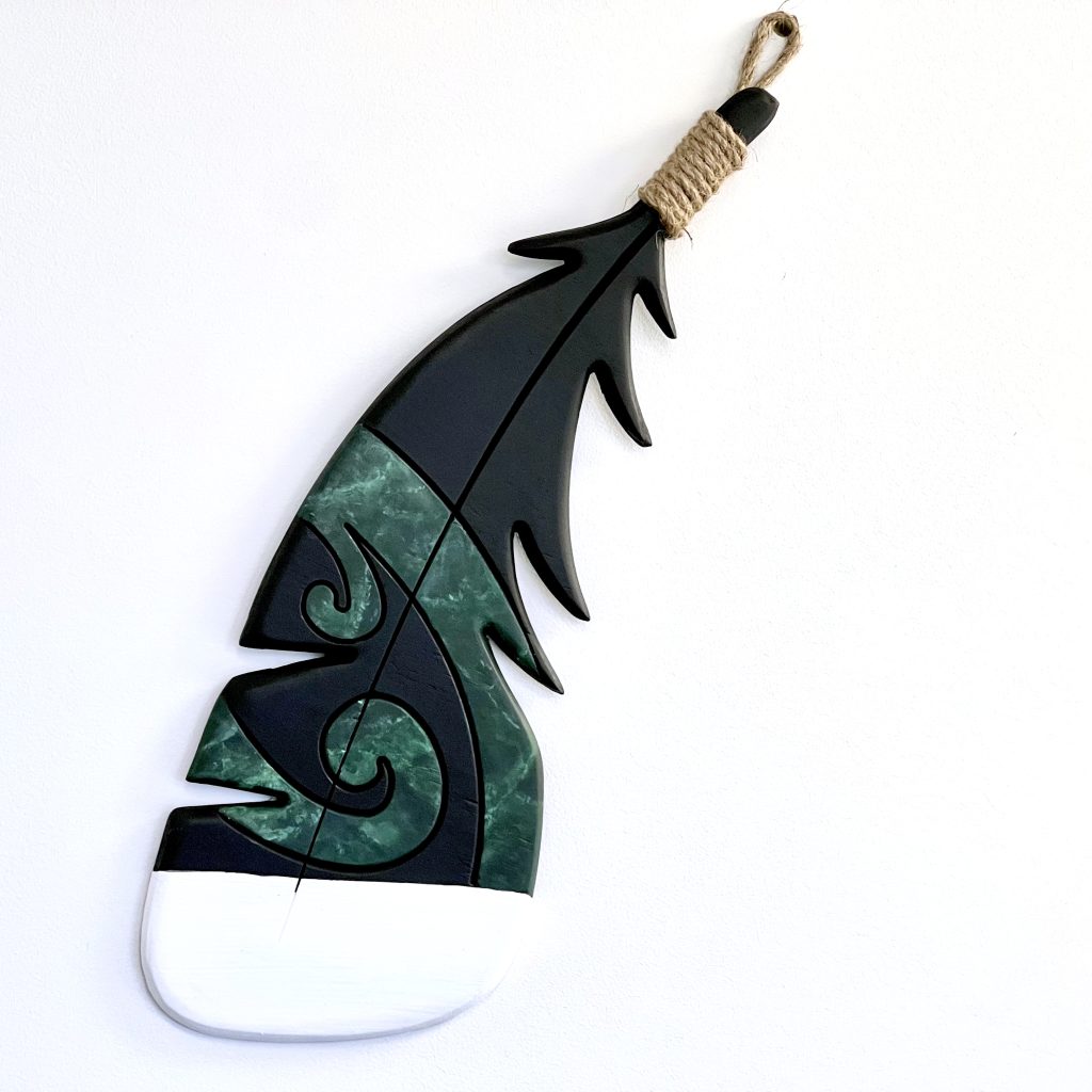 Wooden Huia Feather - Greenstone Koru