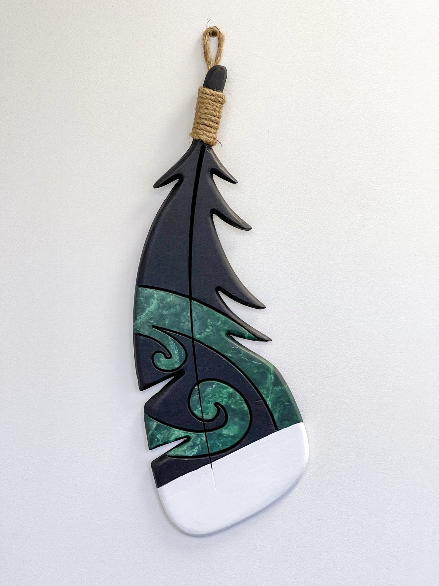 Wooden Huia Feather - Greenstone Koru