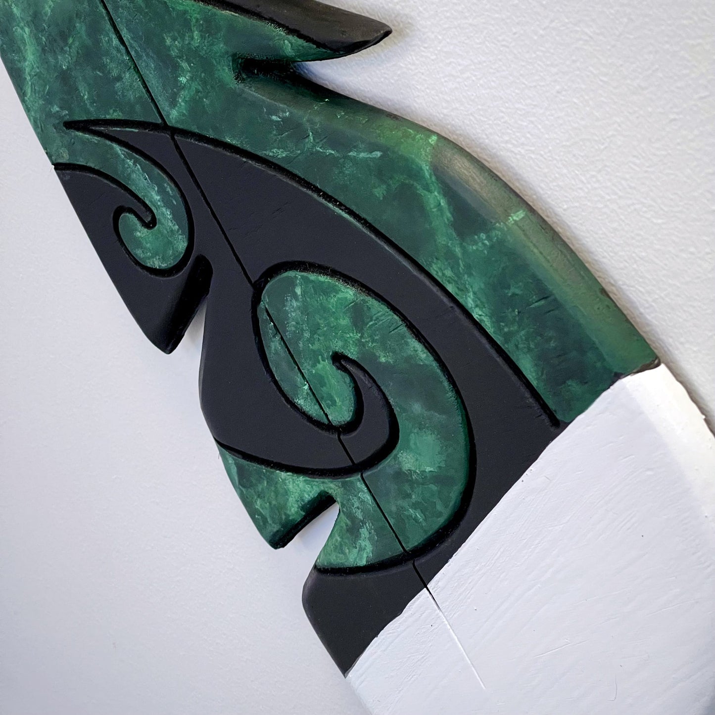 Wooden Huia Feather - Greenstone Koru