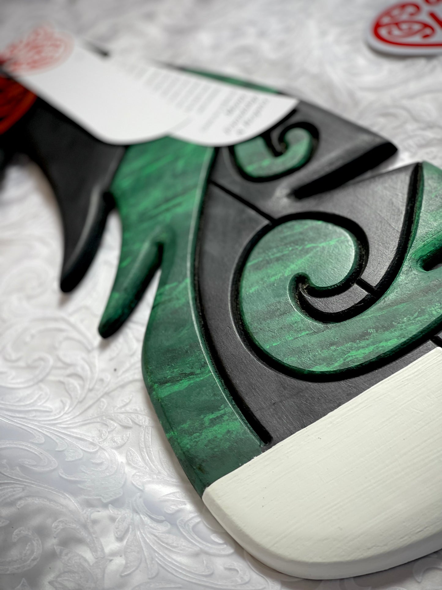 Wooden Huia Feather - Greenstone Koru