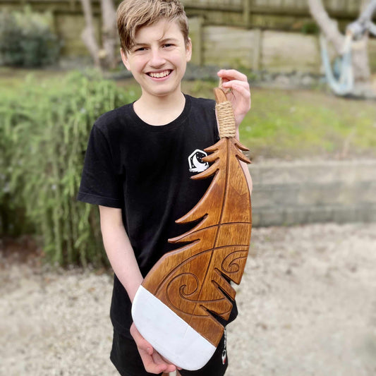 Wooden Huia Feather - Koru Motif