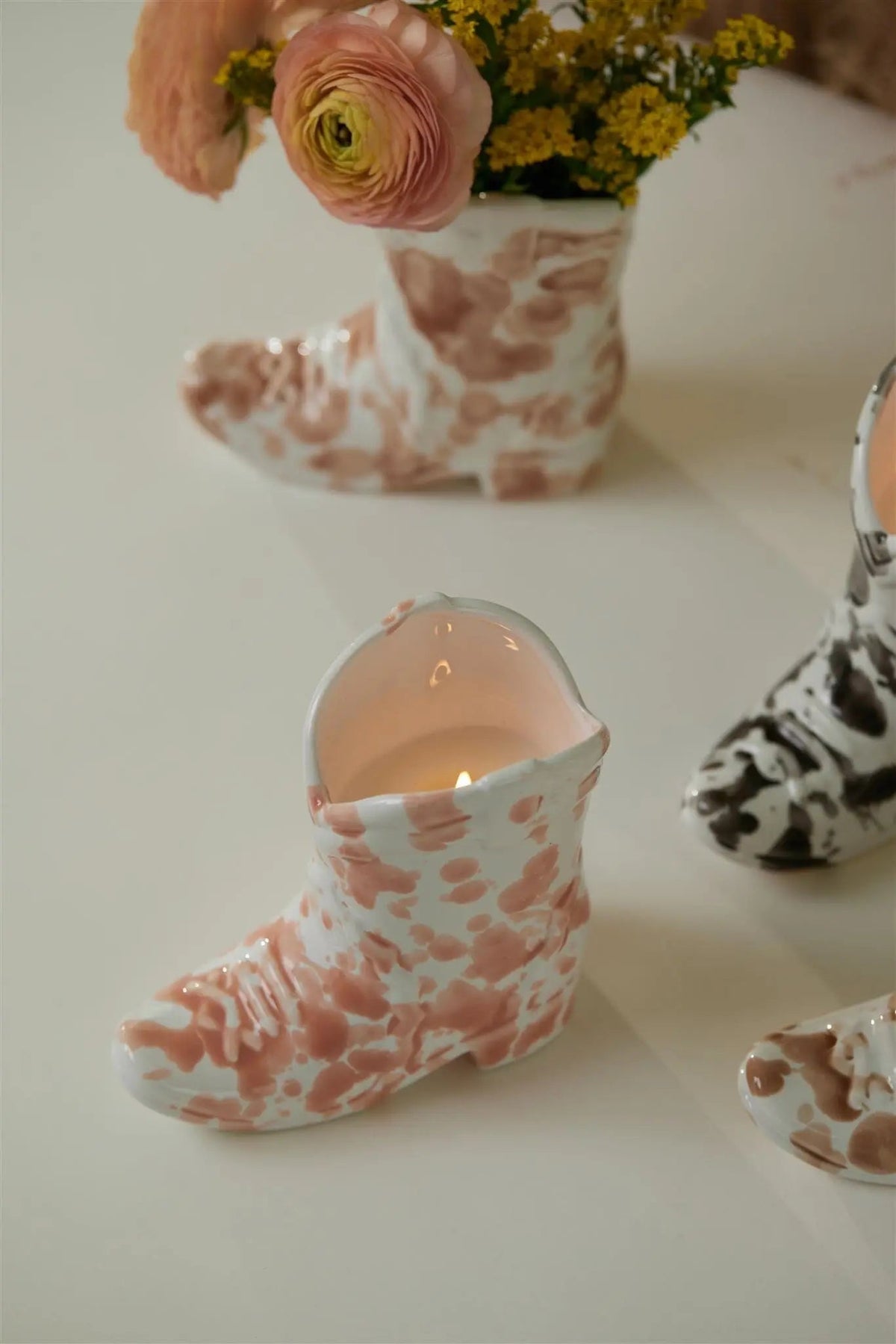 Nashville Cowboy Boot Ceramic Candle Pink Speckle - Cactus Flower 170g