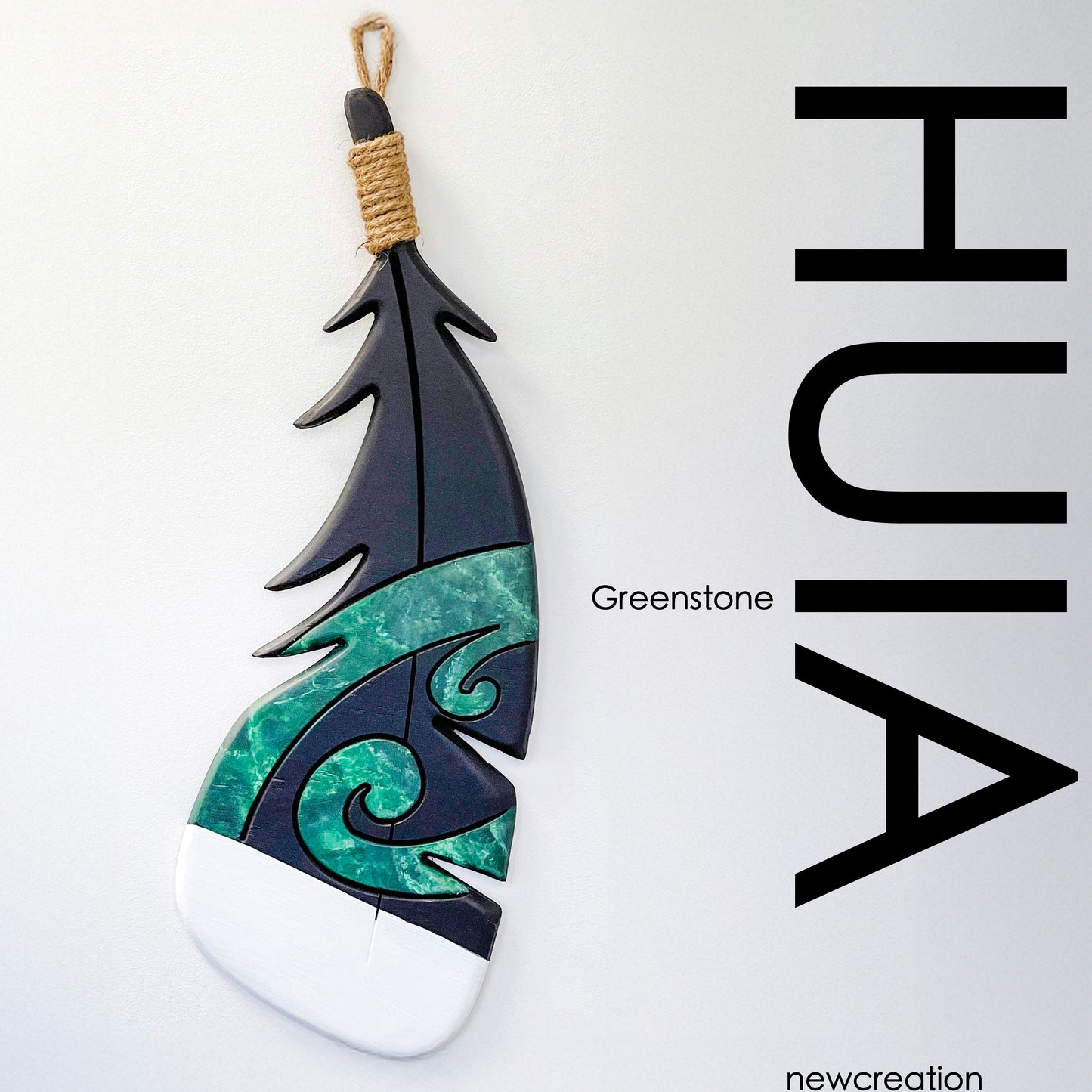 Wooden Huia Feather - Greenstone Koru