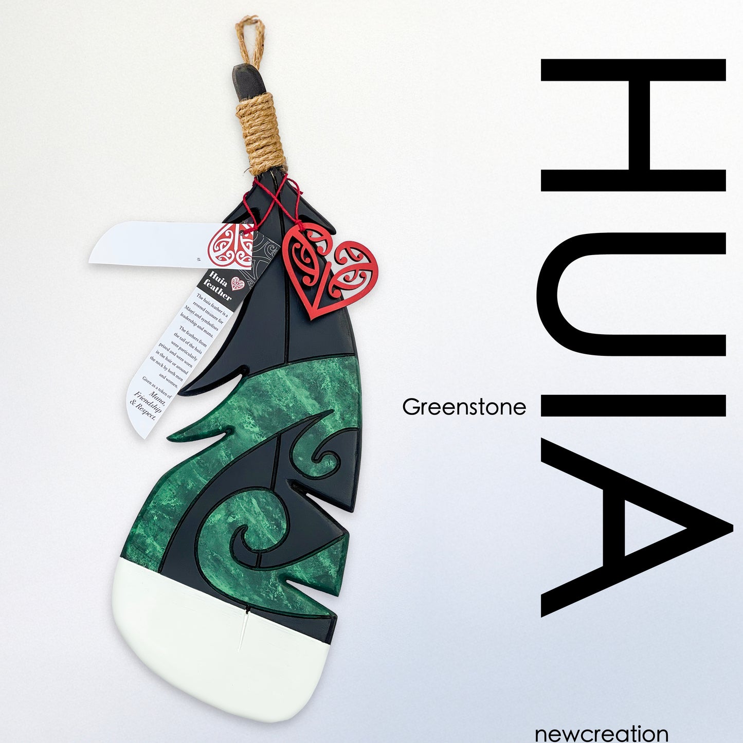 Wooden Huia Feather - Greenstone Koru