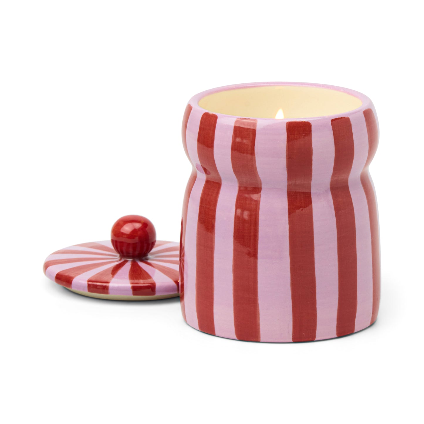 Festive Cabana Red/Pink Striped Ceramic Candle - Pink Peppermint 184g