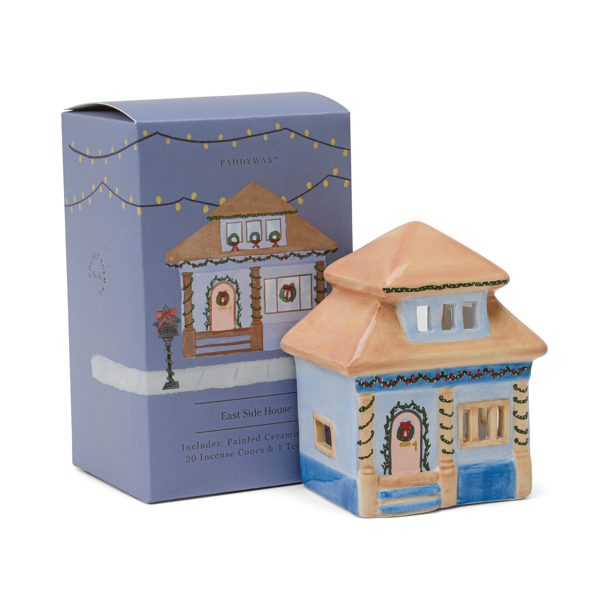East Side House Incense & Tea Light Holder (w 20 cones & 1 x tealight) - Palo Santo
