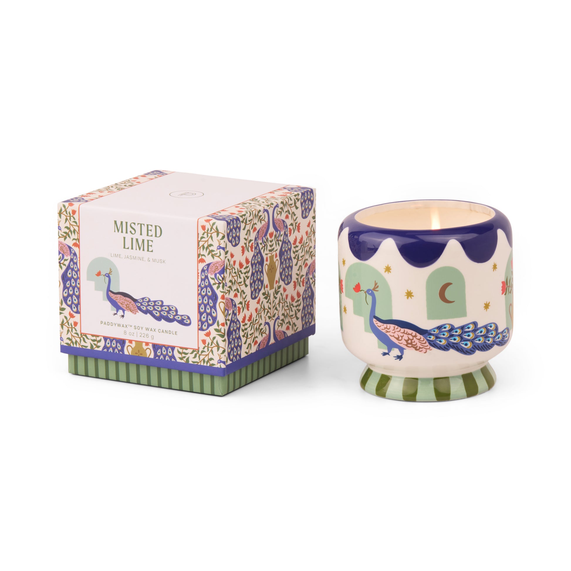 A Dopo Peacock Ceramic Candle - Misted Lime 226g