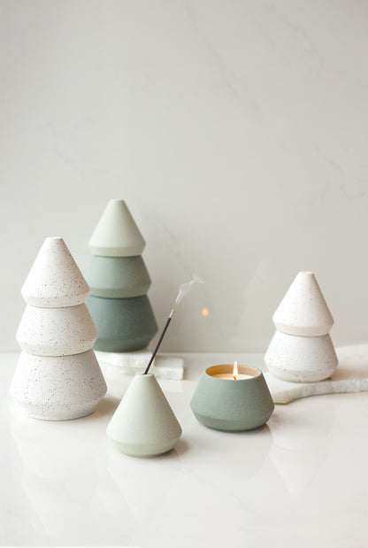 Cypress & Fir Ceramic Tree Stack White 297g & 155g Candles & Incense Holder