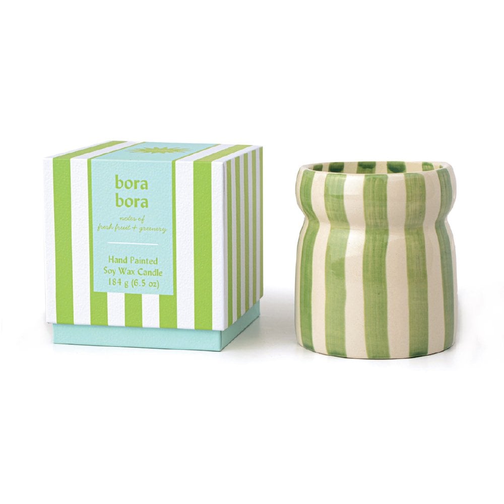 Cabana Sage Striped Ceramic Candle - Bora Bora 184g
