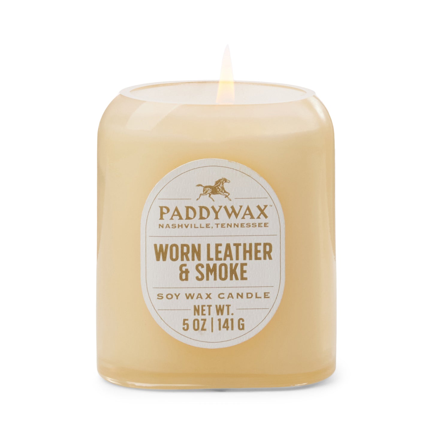 Vista Glass Candle Tan - Worn Leather & Smoke 141g