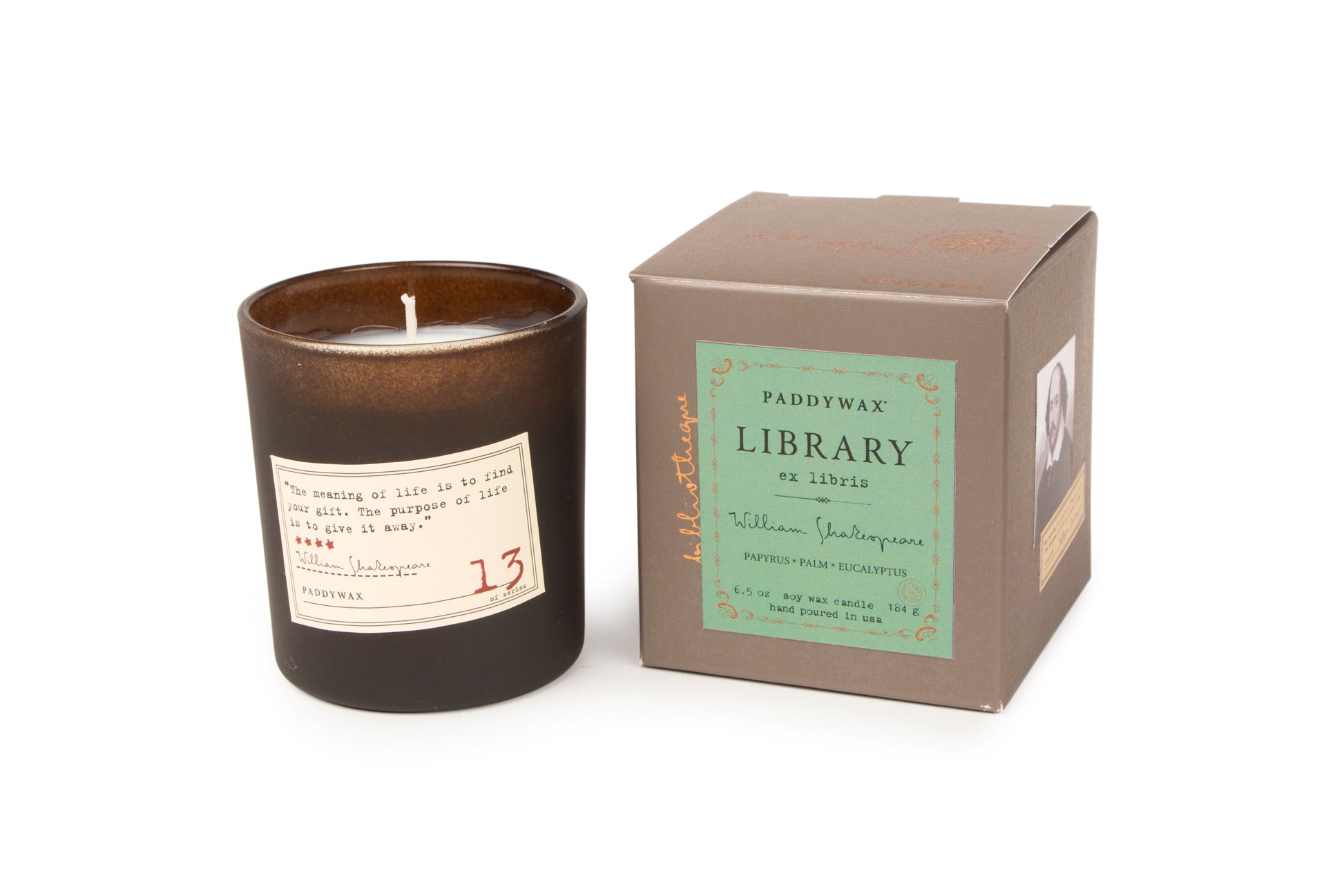 Library Boxed Glass Candle - William Shakespeare (Papyrus, Palm & Eucalyptus) 170g