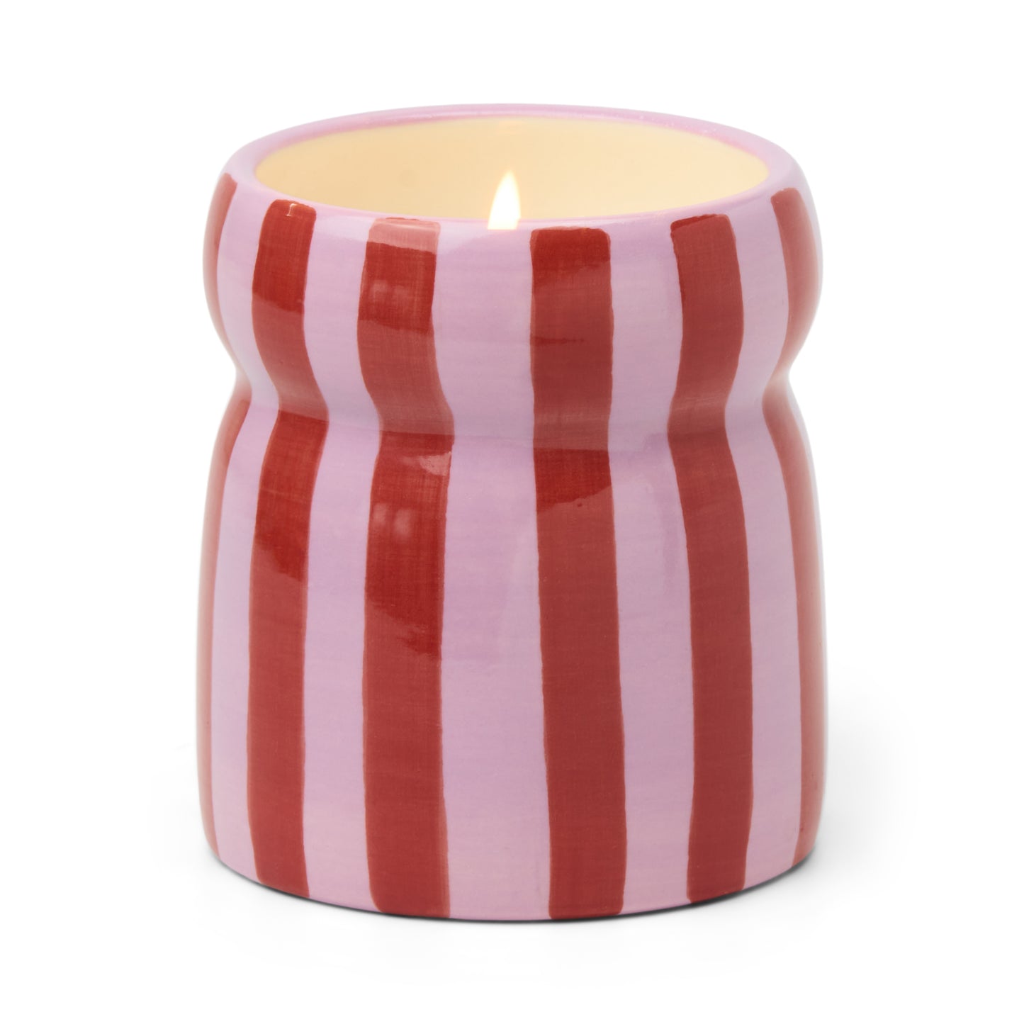 Festive Cabana Red/Pink Striped Ceramic Candle - Pink Peppermint 184g