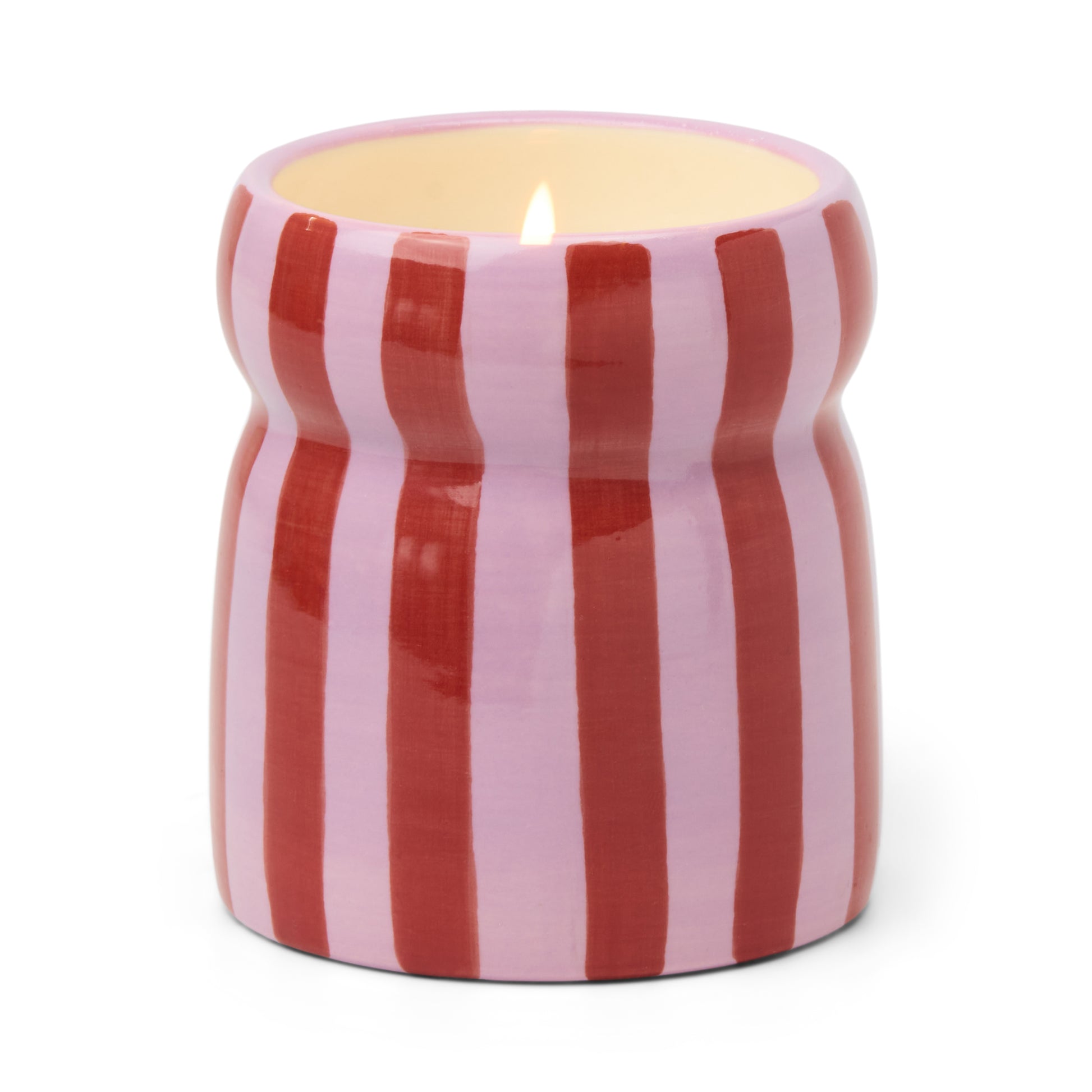 Festive Cabana Red/Pink Striped Ceramic Candle - Pink Peppermint 184g