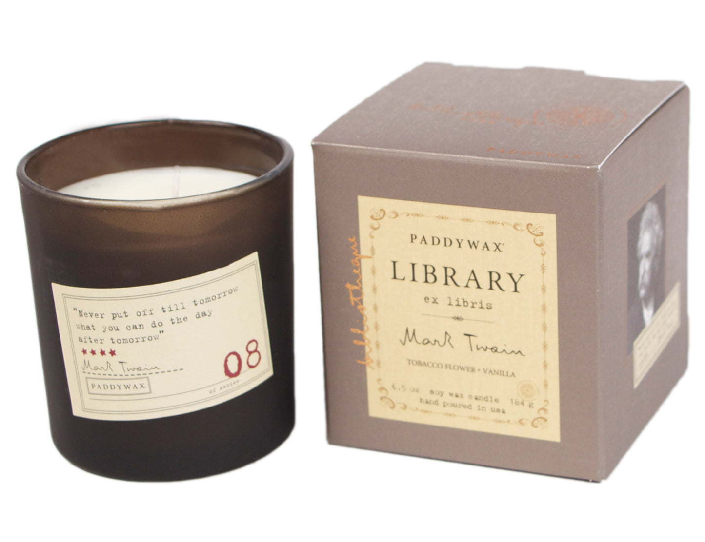 Library Boxed Glass Candle - Mark Twain (Tobacco Flower & Vanilla) 170g