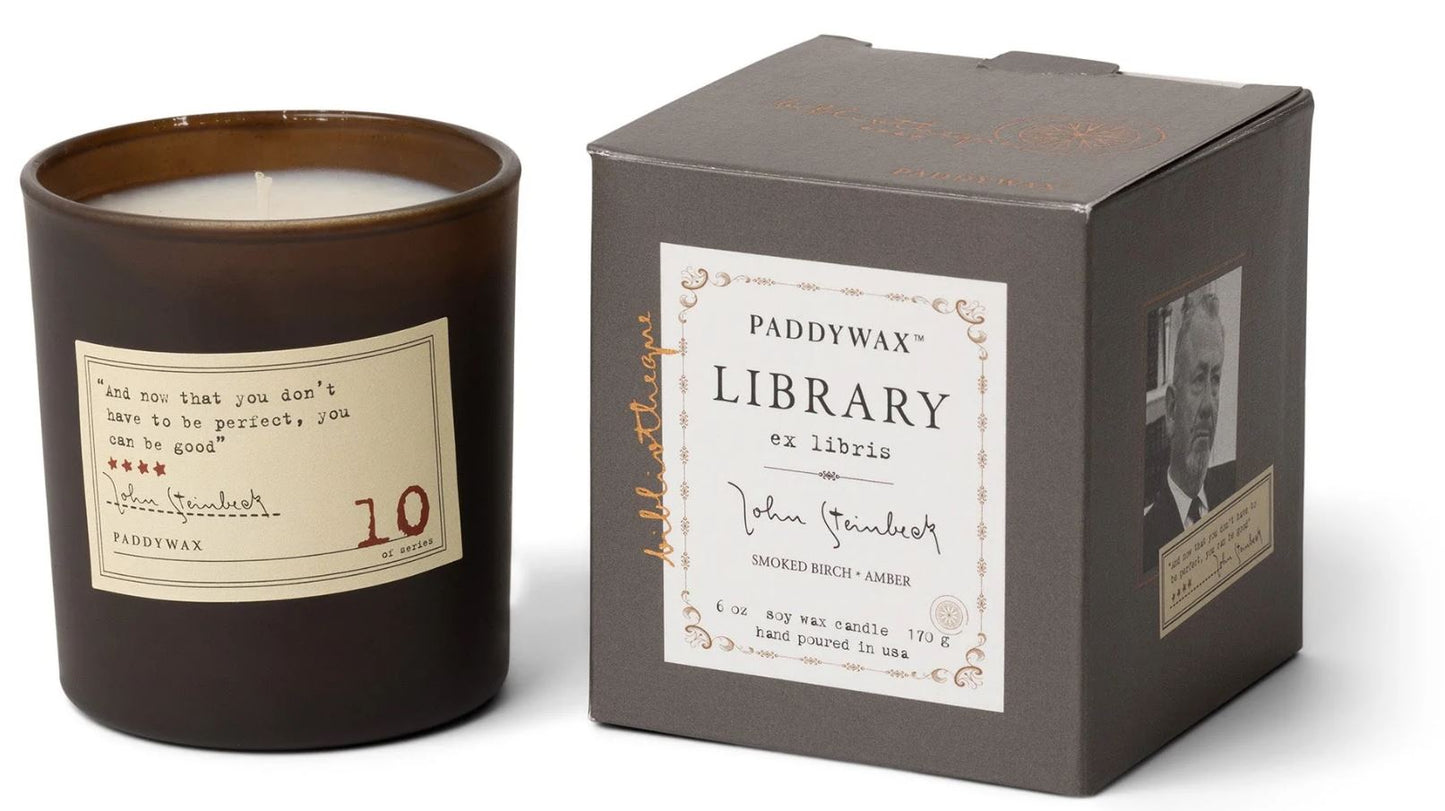 Library Boxed Glass Candle - John Steinbeck (Smoked Birch & Amber) 170g