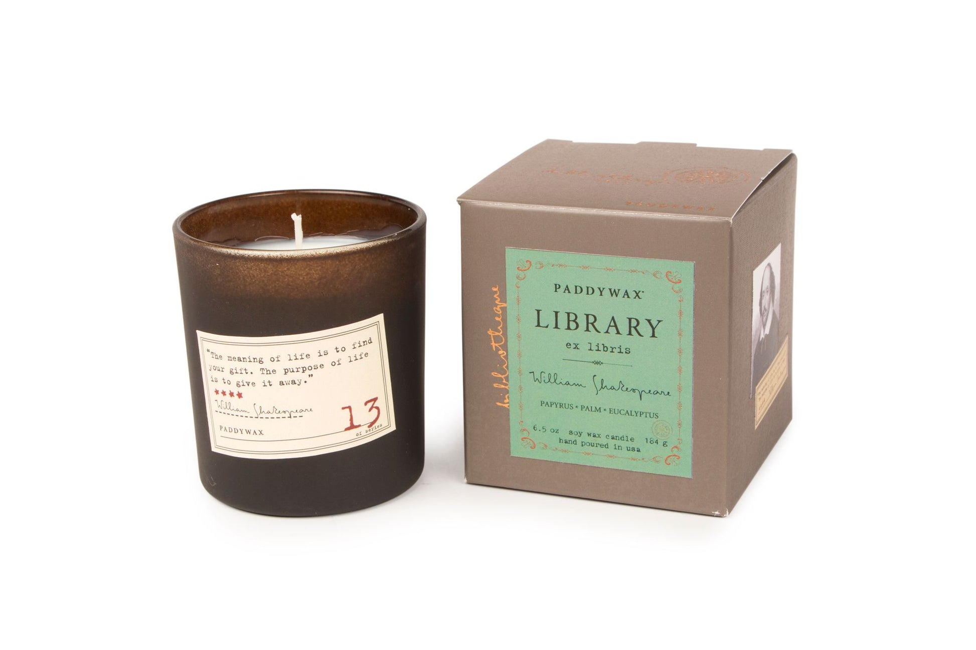 Library Boxed Glass Candle - William Shakespeare (Papyrus, Palm & Eucalyptus) 170g