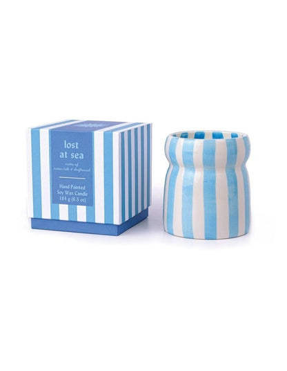 Cabana Blue Striped Ceramic Candle - Lost At Sea 184g