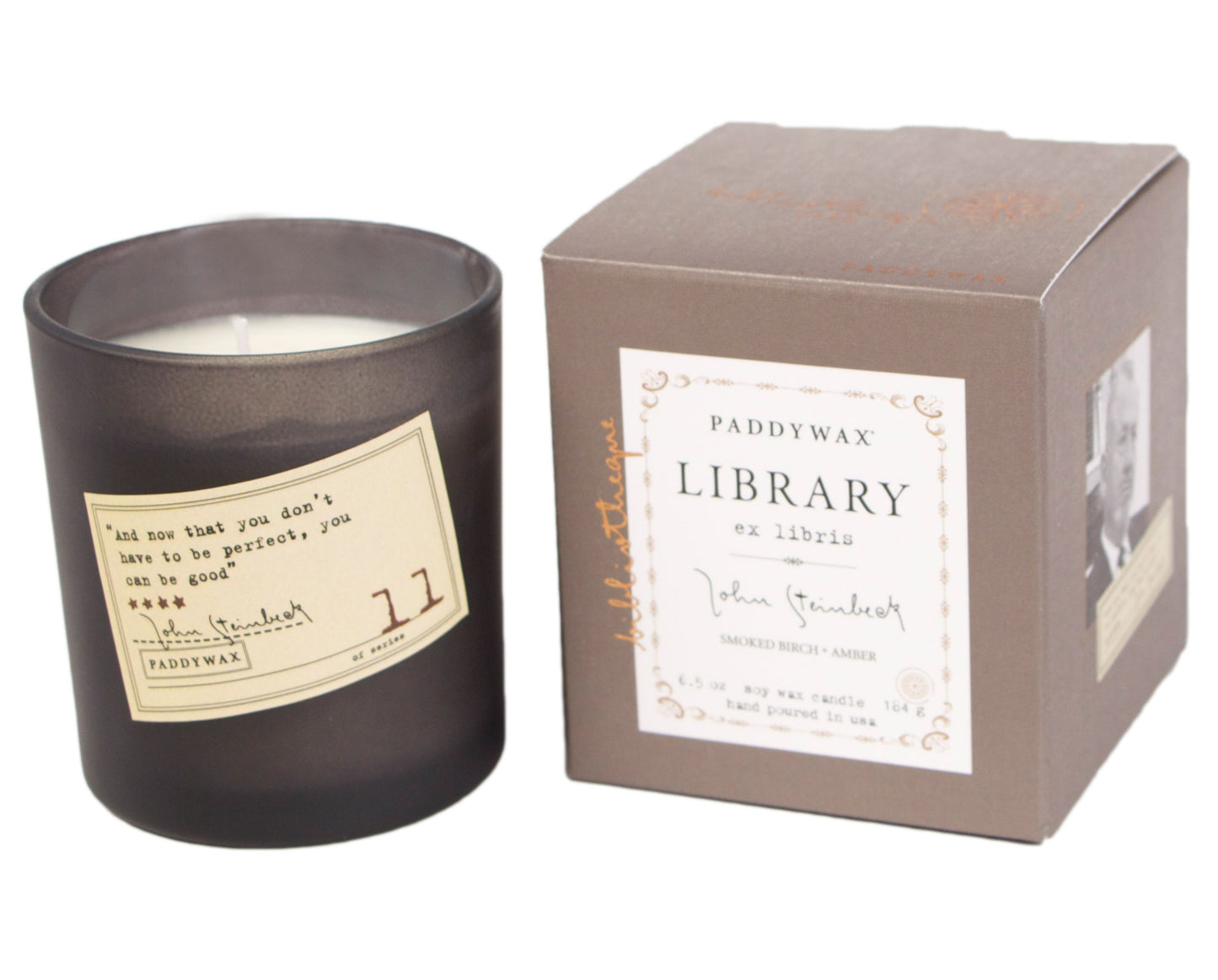 Library Boxed Glass Candle - John Steinbeck (Smoked Birch & Amber) 170g