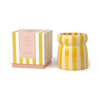 Cabana Ochre Striped Ceramic Candle - Gold Coast 184g
