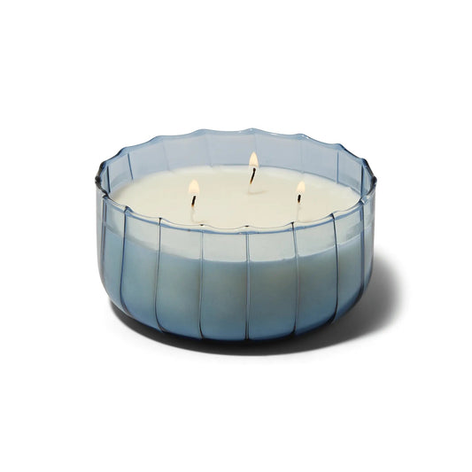 Ripple Large Blue Glass Candle - Peppered Indigo 340g