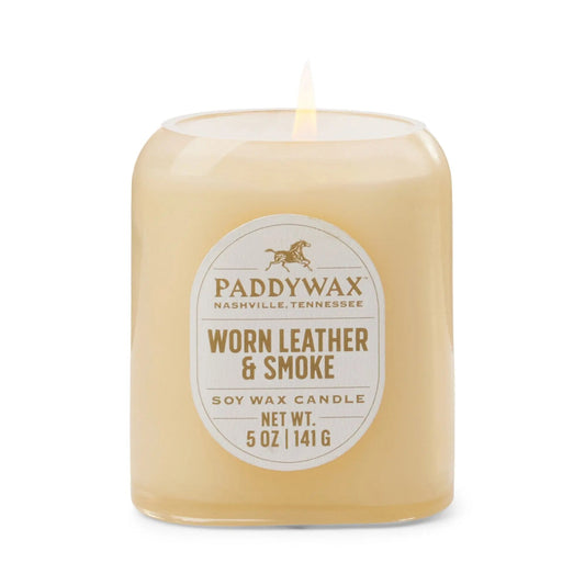 Vista Glass Candle Tan - Worn Leather & Smoke 141g